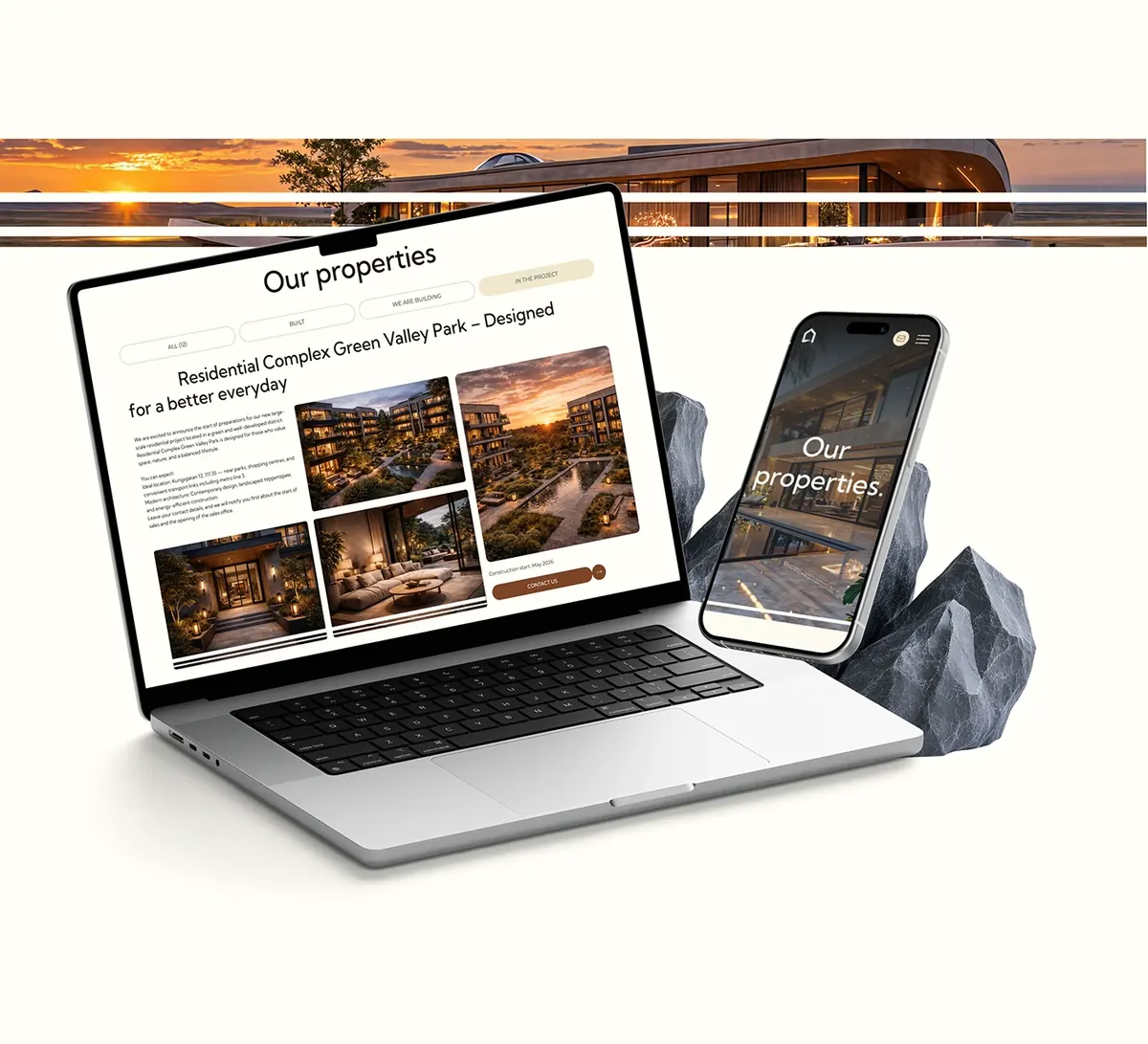 Nordic Living Group website on a laptop and a phone